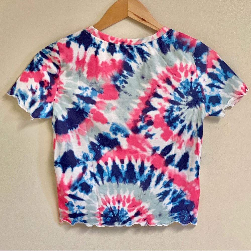 Tie Dye Swirl Ruffle Edge Short Crop top - Picture 4 of 5